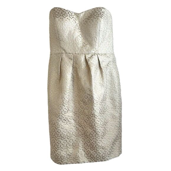 Jenny Yoo Collection Coco Gold Dot Jacquard Strapless Cocktail Mini Dress - Picture 3 of 10